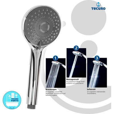 Tecuro - Komfort-handbrause Ø 100 Mm, Mit 3-funktionen Und Antikalknoppen, Verchromt Tecuro - Komfort-handbrause Ø 100 Mm, Mit 3-funktionen Und Antikalknoppen, Verchromt