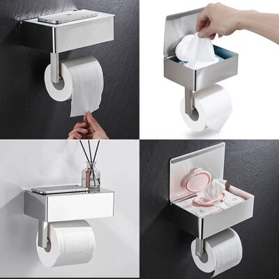HEAT Metallener Toilettenpapierhalter Mit Spender Für Einwegtücher, Zur Wandmontage Mit Ablage Für Das Badezimmer. HEAT Metallener Toilettenpapierhalter Mit Spender Für Einwegtücher, Zur Wandmontage Mit Ablage Für Das Badezimmer.