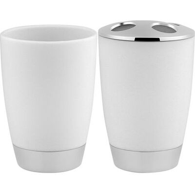 HEAT 4-teiliges Set Weißer Badezimmeraccessoires: Glas, Zahnbürstenhalter, Seifenschale Und Seifenspender HEAT 4-teiliges Set Weißer Badezimmeraccessoires: Glas, Zahnbürstenhalter, Seifenschale Und Seifenspender
