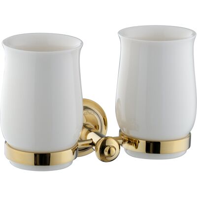 Paulgurkes Zahnputzbecher Gold Keramik Doppelhalter Antik Retro Paulgurkes Zahnputzbecher Gold Keramik Doppelhalter Antik Retro