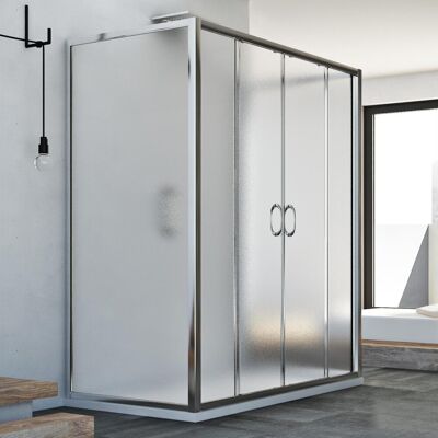 Idralite - Duschkabine 3-seitig Strukturglas H 185 Mod. Replay Trio 2 Türen 90x150x90 Cm Idralite - Duschkabine 3-seitig Strukturglas H 185 Mod. Replay Trio 2 Türen 90x150x90 Cm