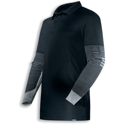 Uvex Cut Quatroflex Herren-arbeitsshirt - Schwarzes Männer-poloshirt - Ärmel Mit Schnittschutz-stufe 5: L Uvex Cut Quatroflex Herren-arbeitsshirt - Schwarzes Männer-poloshirt - Ärmel Mit Schnittschutz-stufe 5: L