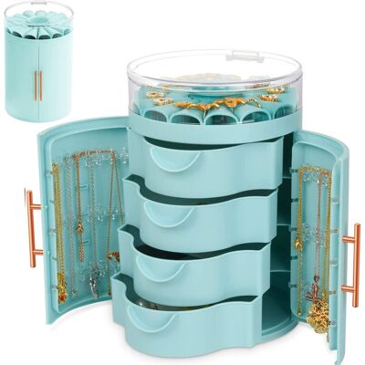 Minkurow Doppeltür-schmuckkästchen, Schmuck-organizer Mit 4 Schubladen Für Ringe, Ohrringe, Armbänder, Halsketten, Damen-geburtstagsgeschenk (blau) Minkurow Doppeltür-schmuckkästchen, Schmuck-organizer Mit 4 Schubladen Für Ringe, Ohrringe, Armbänder, Halsketten, Damen-geburtstagsgeschenk (blau)