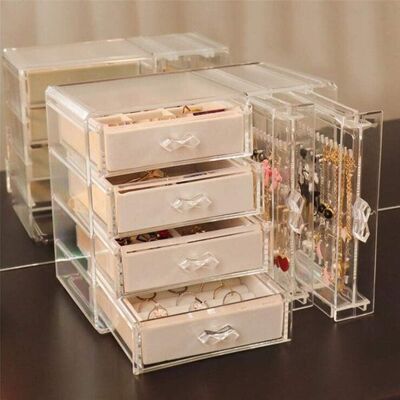 Minkurow Schmuck-organizer Aus Samt, Transparent, Acryl, Aufbewahrungsbox Mit 6 Schubladen Für Ohrringe, Armbänder, Halsketten Und Ringe, Halter, Beige, Für Mädchen Und Frauen Minkurow Schmuck-organizer Aus Samt, Transparent, Acryl, Aufbewahrungsbox Mit 6 Schubladen Für Ohrringe, Armbänder, Halsketten Und Ringe, Halter, Beige, Für Mädchen Und Frauen