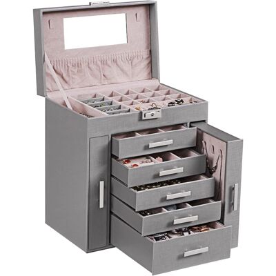 Minkurow Schmuckkästchen Damenschmuckkästchen 6 Ebenen Und 2 Schubladen Für Halsketten Schmuckaufbewahrung Und Organizer Große Aufbewahrung Für Schmuck Halsketten Ringe Ohrringe Uhren Grau Minkurow Schmuckkästchen Damenschmuckkästchen 6 Ebenen Und 2 Schubladen Für Halsketten Schmuckaufbewahrung Und Organizer Große Aufbewahrung Für Schmuck Halsketten Ringe Ohrringe Uhren Grau