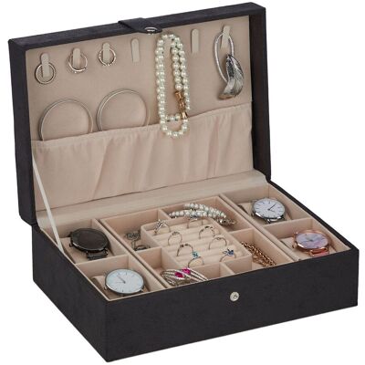 Relaxdays - Schmuckkästchen, Lederoptik, Samt, Schmuckkasten Für Damen & Herren, Hbt: 10 X 29 X 20 Cm, Schmuckbox, Schwarz Relaxdays - Schmuckkästchen, Lederoptik, Samt, Schmuckkasten Für Damen & Herren, Hbt: 10 X 29 X 20 Cm, Schmuckbox, Schwarz