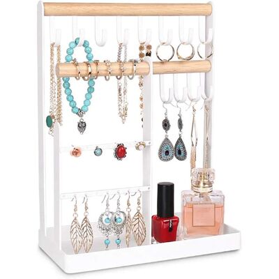 LONGZIMING Schmuckständer, Schmuckdisplay Mit Ablage Zur Aufbewahrung Von Langen Halsketten, Armbändern, Ringen, Uhren Und Accessoires – Weiß LONGZIMING Schmuckständer, Schmuckdisplay Mit Ablage Zur Aufbewahrung Von Langen Halsketten, Armbändern, Ringen, Uhren Und Accessoires – Weiß