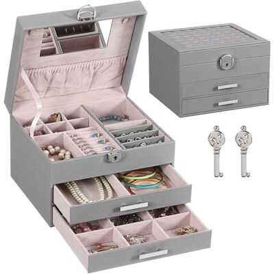 Minkurow Mädchen Schmuckschatulle Schmuck Aufbewahrungsbox Mit 3 Spiegelschubladen Und Schloss Weiches Futter Für Mädchen Ohrring Halskette Ring Und Schmuck Grau Minkurow Mädchen Schmuckschatulle Schmuck Aufbewahrungsbox Mit 3 Spiegelschubladen Und Schloss Weiches Futter Für Mädchen Ohrring Halskette Ring Und Schmuck Grau