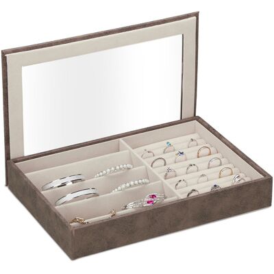 Relaxdays Schmuckkästchen, Lederoptik, Samt, Schmuckkasten Mit Sichtfenster, Hxbxt: 5 X 30 X 21 Cm, Ringhalter, Braun Relaxdays Schmuckkästchen, Lederoptik, Samt, Schmuckkasten Mit Sichtfenster, Hxbxt: 5 X 30 X 21 Cm, Ringhalter, Braun
