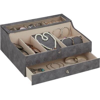 Relaxdays Schmuckkästchen, Lederoptik, Samt, Schmuckkasten Für Damen & Herren, Hxbxt: 13 X 34 X 31 Cm, Schmuckbox, Grau Relaxdays Schmuckkästchen, Lederoptik, Samt, Schmuckkasten Für Damen & Herren, Hxbxt: 13 X 34 X 31 Cm, Schmuckbox, Grau