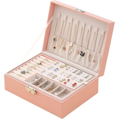Minkurow Schmuckschatulle Für Damen, 2-lagige, Abschließbare Leder-schmuckschatulle, Schmuck-organizer, Kleine Schmuck-aufbewahrungsbox, Aufbewahrung Für Ringe, Ohrringe, Halsketten (rosa) Minkurow Schmuckschatulle Für Damen, 2-lagige, Abschließbare Leder-schmuckschatulle, Schmuck-organizer, Kleine Schmuck-aufbewahrungsbox, Aufbewahrung Für Ringe, Ohrringe, Halsketten (rosa)