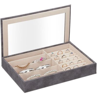 Relaxdays Schmuckkästchen, Lederoptik, Samt, Schmuckkasten Mit Sichtfenster, Hxbxt: 5 X 30 X 21 Cm, Ringhalter, Grau Relaxdays Schmuckkästchen, Lederoptik, Samt, Schmuckkasten Mit Sichtfenster, Hxbxt: 5 X 30 X 21 Cm, Ringhalter, Grau