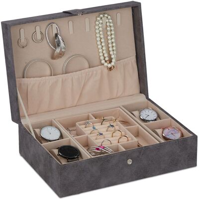 Relaxdays Schmuckkästchen, Lederoptik, Samt, Schmuckkasten Für Damen & Herren, Hxbxt: 10 X 29 X 20 Cm, Schmuckbox, Grau Relaxdays Schmuckkästchen, Lederoptik, Samt, Schmuckkasten Für Damen & Herren, Hxbxt: 10 X 29 X 20 Cm, Schmuckbox, Grau