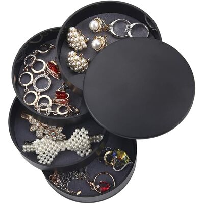 SOEKAVIA Minkurow Runde Schmuckschatulle, Turm-kosmetik-organizer, 4-stöckige Drehbare Schmuckschatulle, Schmuckaufbewahrung Für Ringe, Ohrringe, Halskette, Geburtstagsgeschenk Für Mädchen, Frauen, Schwarz SOEKAVIA Minkurow Runde Schmuckschatulle, Turm-kosmetik-organizer, 4-stöckige Drehbare Schmuckschatulle, Schmuckaufbewahrung Für Ringe, Ohrringe, Halskette, Geburtstagsgeschenk Für Mädchen, Frauen, Schwarz