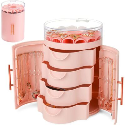 Minkurow Doppeltür-schmuckkästchen, Schmuck-organizer Mit 4 Schubladen Für Ringe, Ohrringe, Armbänder, Halsketten, Damen-geburtstagsgeschenk (rosa) Minkurow Doppeltür-schmuckkästchen, Schmuck-organizer Mit 4 Schubladen Für Ringe, Ohrringe, Armbänder, Halsketten, Damen-geburtstagsgeschenk (rosa)