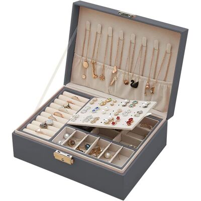 Minkurow Schmuckschatulle Für Damen, 2 Schichten, Abschließbar, Leder, Schmuckkästchen, Schmuck-organizer, Kleine Schmuck-aufbewahrungsbox, Aufbewahrung Für Ringe, Ohrringe, Halsketten (grau) Minkurow Schmuckschatulle Für Damen, 2 Schichten, Abschließbar, Leder, Schmuckkästchen, Schmuck-organizer, Kleine Schmuck-aufbewahrungsbox, Aufbewahrung Für Ringe, Ohrringe, Halsketten (grau)