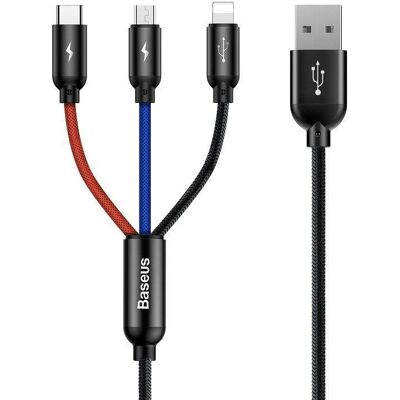 Markenlos - Baseus Three Primary Colors 3in1 Usb-kabel - Micro-usb / Lightning / Usb-c Nylon Geflochten 3.5a 1.2m Schwarz (camlt-bsy01) Markenlos - Baseus Three Primary Colors 3in1 Usb-kabel - Micro-usb / Lightning / Usb-c Nylon Geflochten 3.5a 1.2m Schwarz (camlt-bsy01)