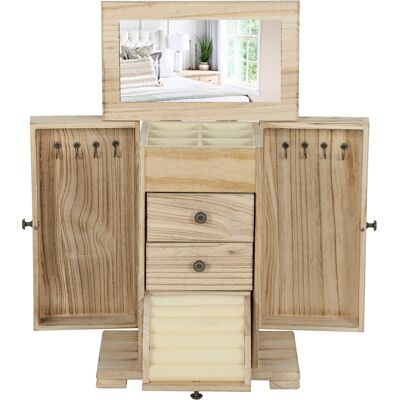 OEM Schmuckbox, Schmuckschatulle, 4-stufiges Layout, Integrierter Spiegel, Holz, Braun OEM Schmuckbox, Schmuckschatulle, 4-stufiges Layout, Integrierter Spiegel, Holz, Braun
