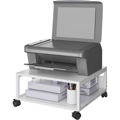 TEHTUY 2-stufiger Desktop-druckerständer Mit Rollen, Stabiler Rolltisch Mit Ablagefächern, Für Bücher, Fax, Scanner, Homeoffice (weiß) TEHTUY 2-stufiger Desktop-druckerständer Mit Rollen, Stabiler Rolltisch Mit Ablagefächern, Für Bücher, Fax, Scanner, Homeoffice (weiß)