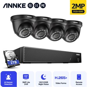 5MP Kit Caméra de Surveillance 8CH dvr Home 4Caméras Vision Nocturne IP66 app à Distance cctv Video Set -2TB hdd - Annke