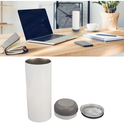 JUTE Tragbarer, Isolierter 590-ml-becher (20 Oz) Mit Abnehmbarem Bluetooth-lautsprecher Und Grauem Boden, Ideal Für Sublimationsdruck. JUTE Tragbarer, Isolierter 590-ml-becher (20 Oz) Mit Abnehmbarem Bluetooth-lautsprecher Und Grauem Boden, Ideal Für Sublimationsdruck.