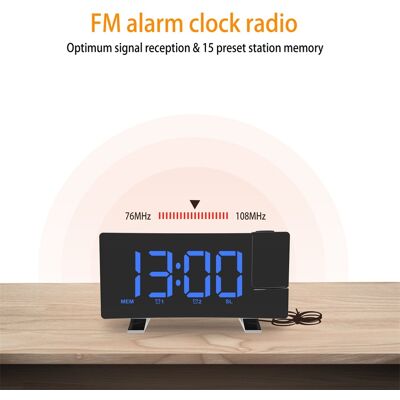 HEAT Projektionswecker Mit 8-zoll-led-biegebildschirm, Fm-radio Und 2 Wecktönen HEAT Projektionswecker Mit 8-zoll-led-biegebildschirm, Fm-radio Und 2 Wecktönen