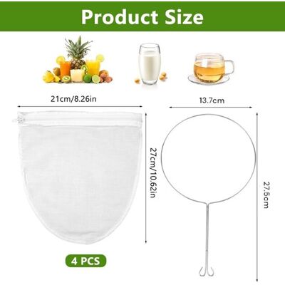 OEM 4er-pack Filterbeutel Mit 1 Stahlring Waschbares Filtertuch Wiederverwendbarer Filterbeutel Baumwollfilterbeutel Für Saft Milch Kaffee Nussmilch 21 Cm OEM 4er-pack Filterbeutel Mit 1 Stahlring Waschbares Filtertuch Wiederverwendbarer Filterbeutel Baumwollfilterbeutel Für Saft Milch Kaffee Nussmilch 21 Cm