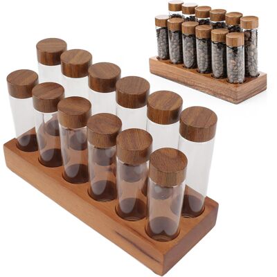JUTE Kaffeebohnen-präsentationsständer Mit Walnusssockel, Präsentationsflasche Für Glasreagenzgläser, Dekoration Für Café Oder Bar, Doppelte Reihe Mit 12 Löchern JUTE Kaffeebohnen-präsentationsständer Mit Walnusssockel, Präsentationsflasche Für Glasreagenzgläser, Dekoration Für Café Oder Bar, Doppelte Reihe Mit 12 Löchern