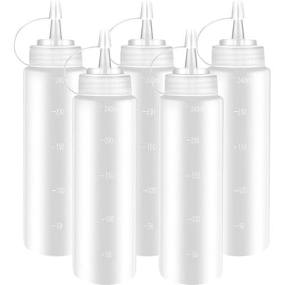 OEM 5 Transparente Druckfeste Kunststoffflaschen 240 Ml Mit Verschluss Geeignet Für Soßen Gewürze Tomatenpüree Mayonnaise Barbecue-soße Sirup Und OEM 5 Transparente Druckfeste Kunststoffflaschen 240 Ml Mit Verschluss Geeignet Für Soßen Gewürze Tomatenpüree Mayonnaise Barbecue-soße Sirup Und