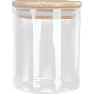 HEAT 450 Ml Rundes Glasgefäß Mit Holzdeckel, Transparenter Vorratsbehälter Für Tee, Kaffee Und Gewürze HEAT 450 Ml Rundes Glasgefäß Mit Holzdeckel, Transparenter Vorratsbehälter Für Tee, Kaffee Und Gewürze