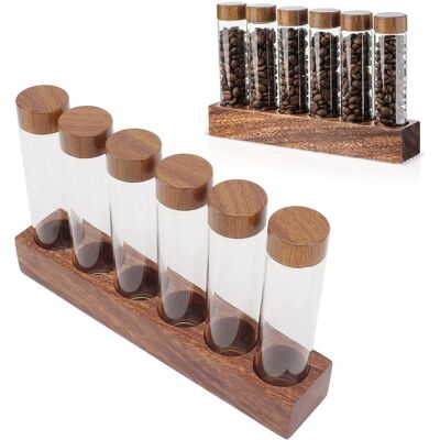 JUTE Präsentationsständer Für Kaffeebohnen Aus Walnussholz, Präsentationsflasche Für Glasreagenzgläser, Dekoration Für Café Oder Bar, Eine Reihe Mit 6 Löchern JUTE Präsentationsständer Für Kaffeebohnen Aus Walnussholz, Präsentationsflasche Für Glasreagenzgläser, Dekoration Für Café Oder Bar, Eine Reihe Mit 6 Löchern
