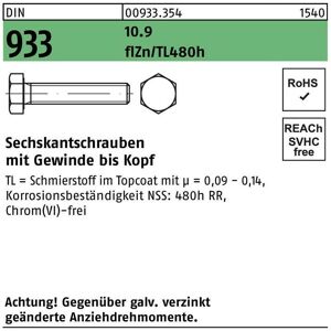 Sechskantschraube DIN 933 VG M 20 x 100 10.9 zinkbesch Gleitmittel flZnnc 480h-L