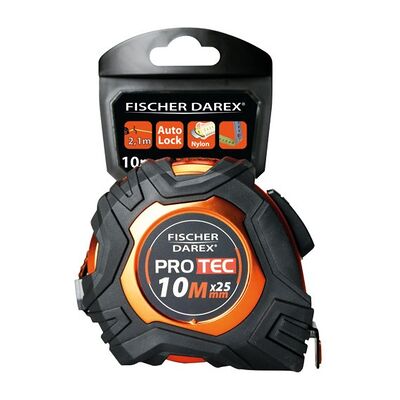 FISCHER DAREX Mètre Ruban Autobloquant 10m Protec Mètre Ruban Professionnel 10m, Autobloquant, Ruban Large 25mm. - Protec FISCHER DAREX Mètre Ruban Autobloquant 10m Protec Mètre Ruban Professionnel 10m, Autobloquant, Ruban Large 25mm. - Protec