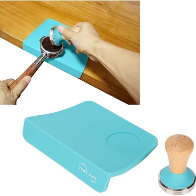 JUTE Kaffeepressen-set Mit Holzgriff, Flachem Boden Und Hammer. Rutschfeste Silikon-tampermatte Mit Schlitz, Blau, Hammerdurchmesser: 51 Mm. JUTE Kaffeepressen-set Mit Holzgriff, Flachem Boden Und Hammer. Rutschfeste Silikon-tampermatte Mit Schlitz, Blau, Hammerdurchmesser: 51 Mm.