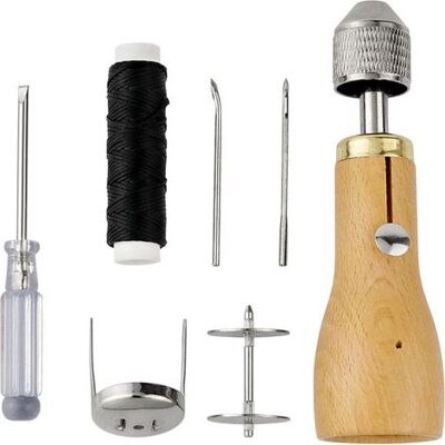 OEM Holzgriff – Nähahle – Handtacker – Lederreparaturwerkzeug – Mit Nadel – Nähgarn – Schraubendreher – Verstellbarer Schraubenschlüssel OEM Holzgriff – Nähahle – Handtacker – Lederreparaturwerkzeug – Mit Nadel – Nähgarn – Schraubendreher – Verstellbarer Schraubenschlüssel