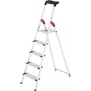 Hailo Stehleiter ComfortLine, 5 XXL-Stufen bis 150 kg, Leiter aus Aluminium mit Ablage & tiefer Standfläche, klappbare Aluleiter rostfrei, Silber,