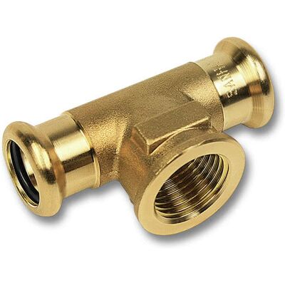 BUDERUS Verbindungskupplung Aus Kupfer Zum Crimpen F/f/f Gemischt Mit Innengewinde – Purapress Serie 8130g 22x1/2x22 BUDERUS Verbindungskupplung Aus Kupfer Zum Crimpen F/f/f Gemischt Mit Innengewinde – Purapress Serie 8130g 22x1/2x22