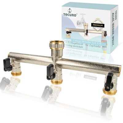 Tecuro - 3-wege Verteiler 3/4 Zoll Mit 3 X Kugelventil, Für Zapfstelle, Messing Vernickelt Tecuro - 3-wege Verteiler 3/4 Zoll Mit 3 X Kugelventil, Für Zapfstelle, Messing Vernickelt