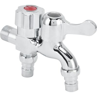HEAT Doppelauslauf-waschmaschinenarmatur, G1/2 Außengewinde, Gartenbewässerungsarmatur, Wasserversorgung, Bewässerungsanlage, 2 Ventile, Messing. HEAT Doppelauslauf-waschmaschinenarmatur, G1/2 Außengewinde, Gartenbewässerungsarmatur, Wasserversorgung, Bewässerungsanlage, 2 Ventile, Messing.