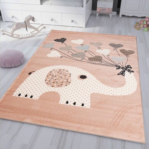 VIMODA Kinderteppiche Herzen mit Ballons Elefant Kinderteppich für Mädchen und Jungs Teppich für Kinderzimmer,120x170 cm