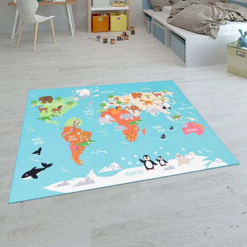 Kinder-Teppiche, Kurzflor-Teppiche für Kinderzimmer mit vers. Designs Spielteppiche Bunt 140x200 cm, Türkis - Paco Home