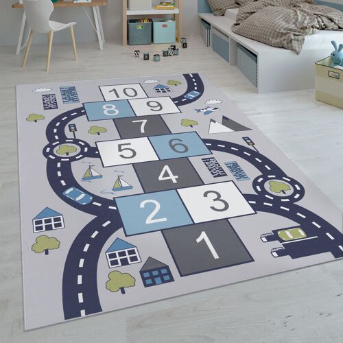 Kinder-Teppiche, Kurzflor-Teppiche für Kinderzimmer mit vers. Designs Spielteppiche Bunt 140x200 cm, Grau - Paco Home