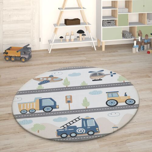 Paco Home - Kinderteppich Teppich Kinderzimmer Spielmatte Straßenteppich Spielteppich Bunt, 150 cm Rund