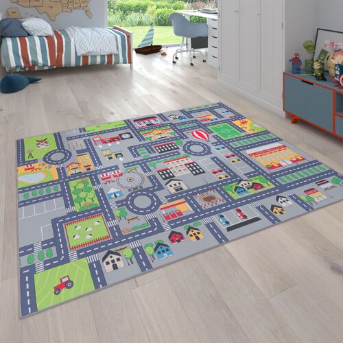 Paco Home - Spielteppich Kinderteppich Kinderzimmer Straßenteppich Straßen Design, In Grau 120x160 cm
