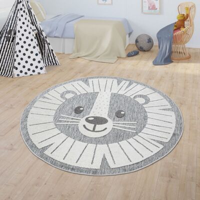 Paco Home Runder Kinderteppich - 3D-Effekt, Grau - Spielmatte für Kinder Paco Home Runder Kinderteppich - 3D-Effekt, Grau - Spielmatte für Kinder