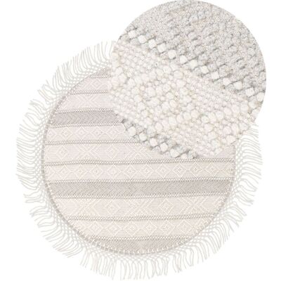 Beliani Runder Woll Teppich 140 cm Beige - Geometrisches Muster Beliani Runder Woll Teppich 140 cm Beige - Geometrisches Muster