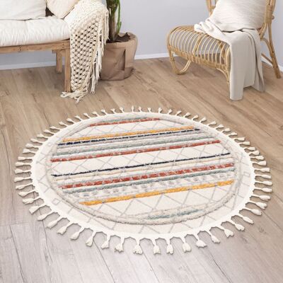 Paco Home Runde Kurzflor Teppich - Boho Nordisch - 120cm Paco Home Runde Kurzflor Teppich - Boho Nordisch - 120cm