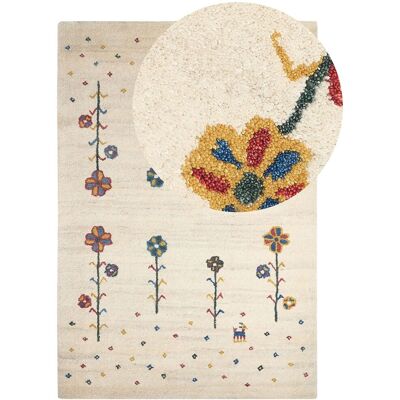 Beliani Beigener Woll-Teppich mit Blumenmuster - 140x200 cm Beliani Beigener Woll-Teppich mit Blumenmuster - 140x200 cm
