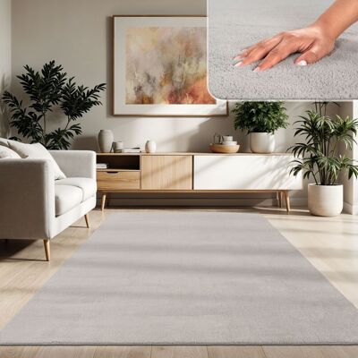 Paco Home Moderner Wohnzimmer Teppich Kurzflor Waschbar Weich Einfarbig Felloptik Anti-rutsch 200 Cm Quadrat, Silber Paco Home Moderner Wohnzimmer Teppich Kurzflor Waschbar Weich Einfarbig Felloptik Anti-rutsch 200 Cm Quadrat, Silber