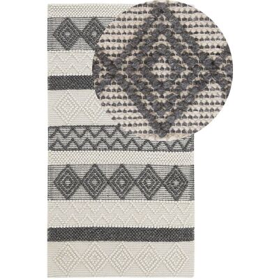 Beliani Beigegrau Wool Teppich - 80x150cm - Handgewebtes Geometrisches Muster - Boho Stil Beliani Beigegrau Wool Teppich - 80x150cm - Handgewebtes Geometrisches Muster - Boho Stil